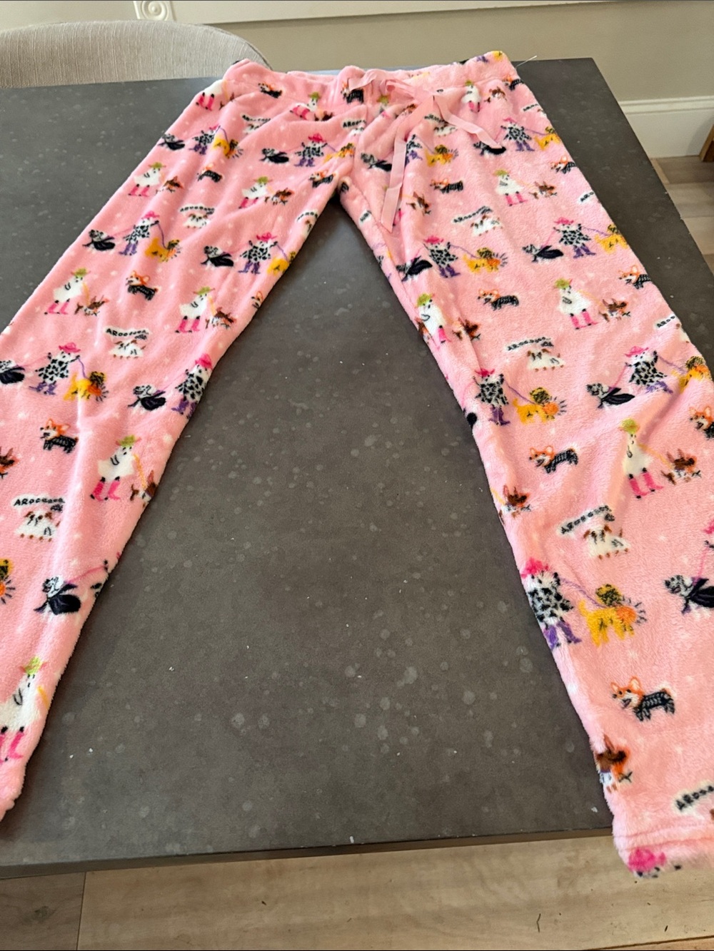 Women's Pink Fleece Pajama Pants with Playful Animal Print BNWOT